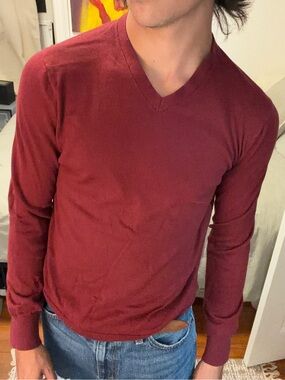 Banana Republic Men's Long Sleeve V-Neck Sweater in Burgundy